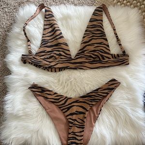 Brown and black zebra print bikini high cut bottom